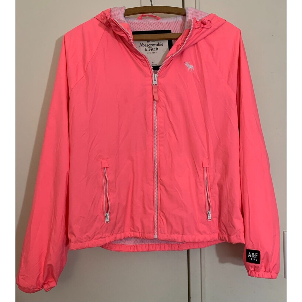 Abercrombie & Fitch Windbreaker Jacket Women Medium Neon Pink Polyester Full Zip